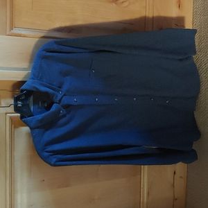 NWOT Dark Gray Flannel button-down collared shirt with brown suede elbow patches